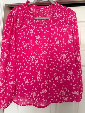 Source Unknown Fuchsia and White Floral V-Neck Long Sleeve Blouse